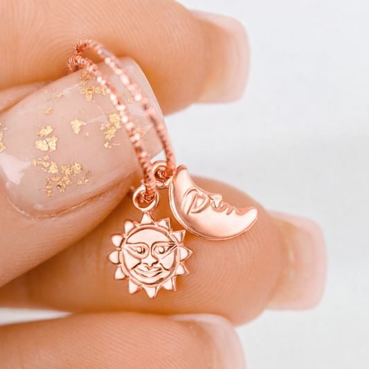 rose gold sun and moon hoop earrings set minimalist jewelry