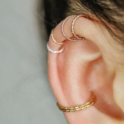 Helix Earring Cartilage Piercing Diamond Cut Helix Hoop Silver Helix Hoop Earrings Helix Top Ear Earring Tragus Earring Gold Conch Earring