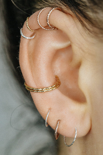 Diamond Cut Helix Hoop - Tiny Cartilage Earring - Endless Ring Hoops