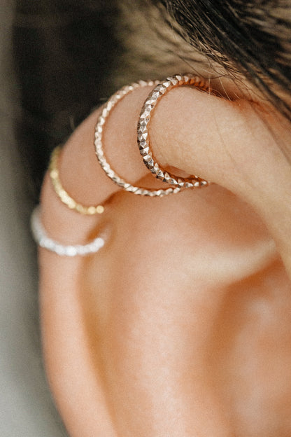 Diamond Cut Helix Hoop - Tiny Cartilage Earring - Endless Ring Hoops
