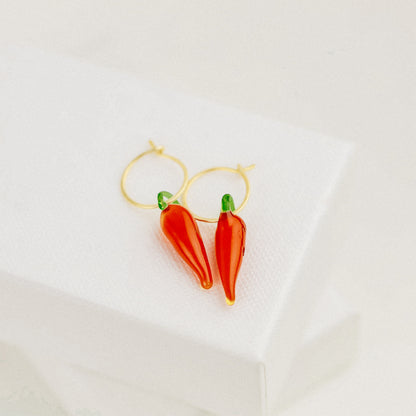 Red Hot Chilli Pepper Earrings Chilli Hoop Earrings Red Horn Earrings Gold Filled Earrings Cute Huggie Earrings 10mm Hoop Earrings