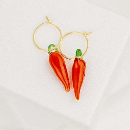 Red Hot Chilli Pepper Earrings Chilli Hoop Earrings Red Horn Earrings Gold Filled Earrings Cute Huggie Earrings 10mm Hoop Earrings