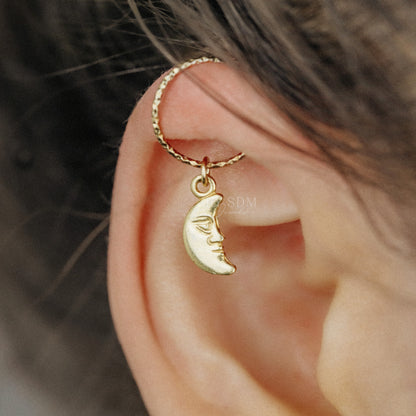 Tiny Moon Cartilage Earrings Gold Cartilage Hoop Earrings Moon Tragus Ring Ear Cuff Helix Hoop 24 20 18 Gauge Hoop Piercing Hoop Earrings