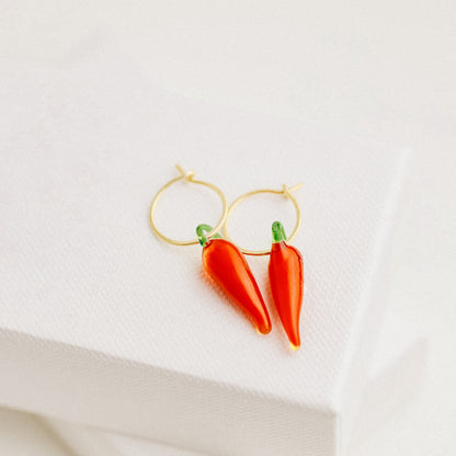 Red Hot Chilli Pepper Earrings Chilli Hoop Earrings Red Horn Earrings Gold Filled Earrings Cute Huggie Earrings 10mm Hoop Earrings