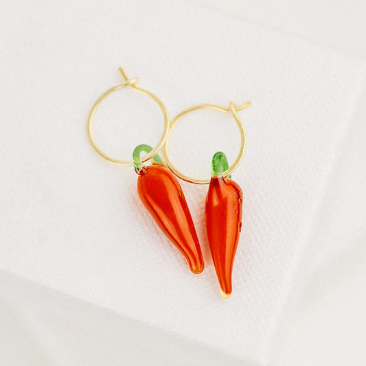 Red Hot Chilli Pepper Earrings Chilli Hoop Earrings Red Horn Earrings Gold Filled Earrings Cute Huggie Earrings 10mm Hoop Earrings
