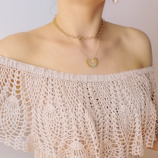 Sun Necklace Dainty Spike Necklace Sunburst Gold Necklace Minimalist Celestial Jewelry Semicircle Sun Pendant Gift For Her