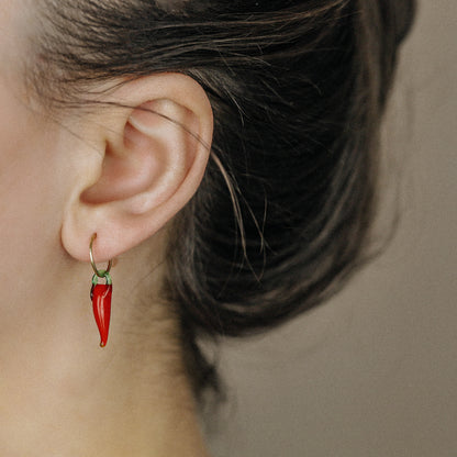 Red Hot Chilli Pepper Earrings Chilli Hoop Earrings Red Horn Earrings Gold Filled Earrings Cute Huggie Earrings 10mm Hoop Earrings