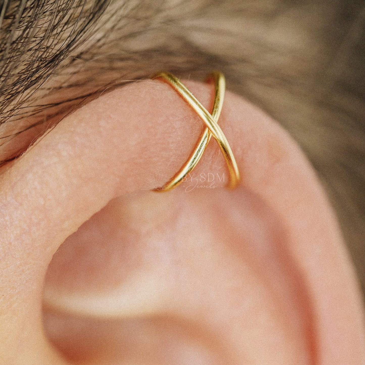 Tiny Thin Criss Cross Helix Cuff • Upper Ear Cuff • No Piercing is Needed • Gold • Silver • Rose Gold • BYSDMJEWELS