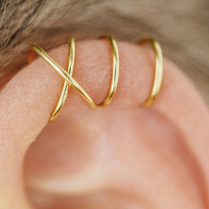 Double Line Ear Cuff in Sterling Silver 18k Gold or Rose Gold Ear Cuff No Pierced Cartilage Earring No Piercing Cartilage Hoop Earcuff