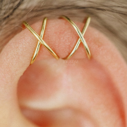 Double Line Ear Cuff in Sterling Silver 18k Gold or Rose Gold Ear Cuff No Pierced Cartilage Earring No Piercing Cartilage Hoop Earcuff