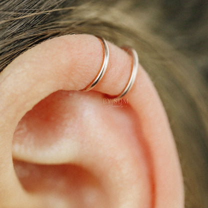Set of two Criss Cross and Double line Ear Cuff Sterling Silver Criss Cross Ear Cuff 18kt Ear Cuff No Piercing Fake Helix Piercing Ear Wrap