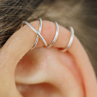 Set of 2 Ear Cuffs or Single Ear Cuff 20g Double & Criss Cross Ear Cuff No Piercing Cartilage Ear Cuff Silver Ear Cuff Gold Ear Cuff