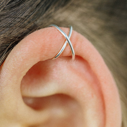 Set of 2 Ear Cuffs or Single Ear Cuff 20g Double & Criss Cross Ear Cuff No Piercing Cartilage Ear Cuff Silver Ear Cuff Gold Ear Cuff