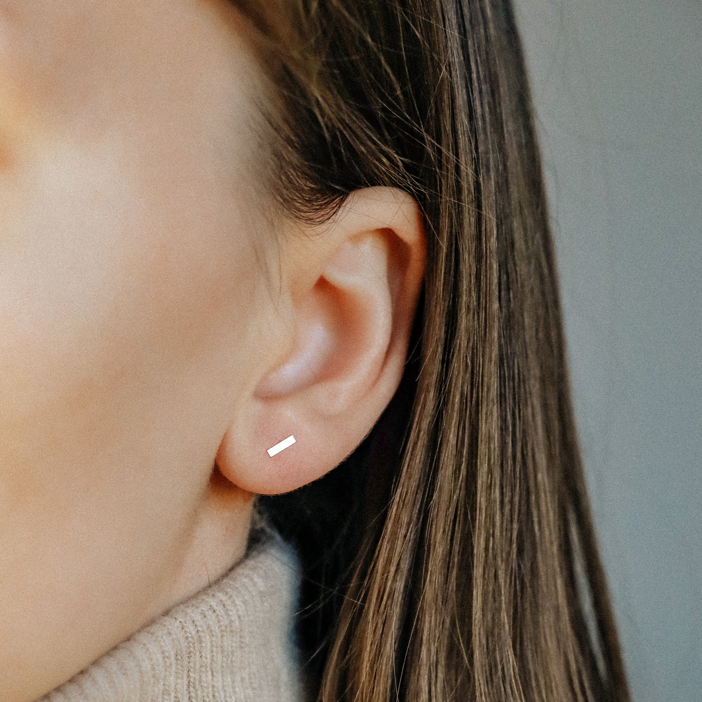 Small sterling silver bar earrings with clean geometric design