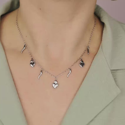 Italian Lucky Horn Necklace, Flaming Sacred Heart Necklace, Italy Corno Cornicello Necklace, Flaming Sacred Heart Necklace, BYSDMJEWELS