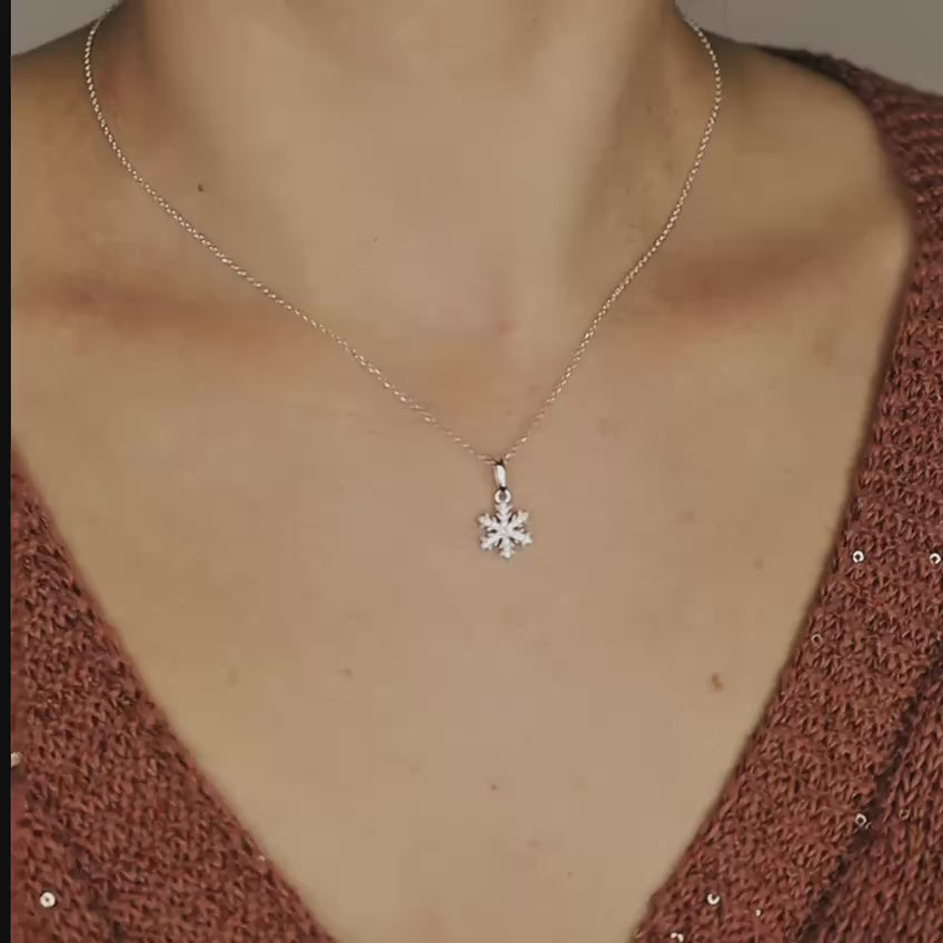 Sterling Silver Snowflake Necklace: Dainty Winter Holiday Jewelry