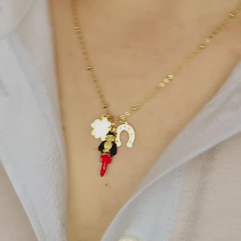 Gold Italian Horn Charm Necklace: Good Luck Amulet
