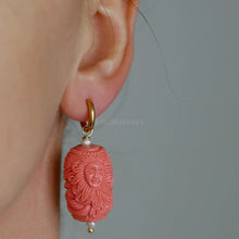 Load and play video in Gallery viewer, Sun with Human Face and Body of a Mermaid Earrings • Salmon Color • BYSDMJEWELS
