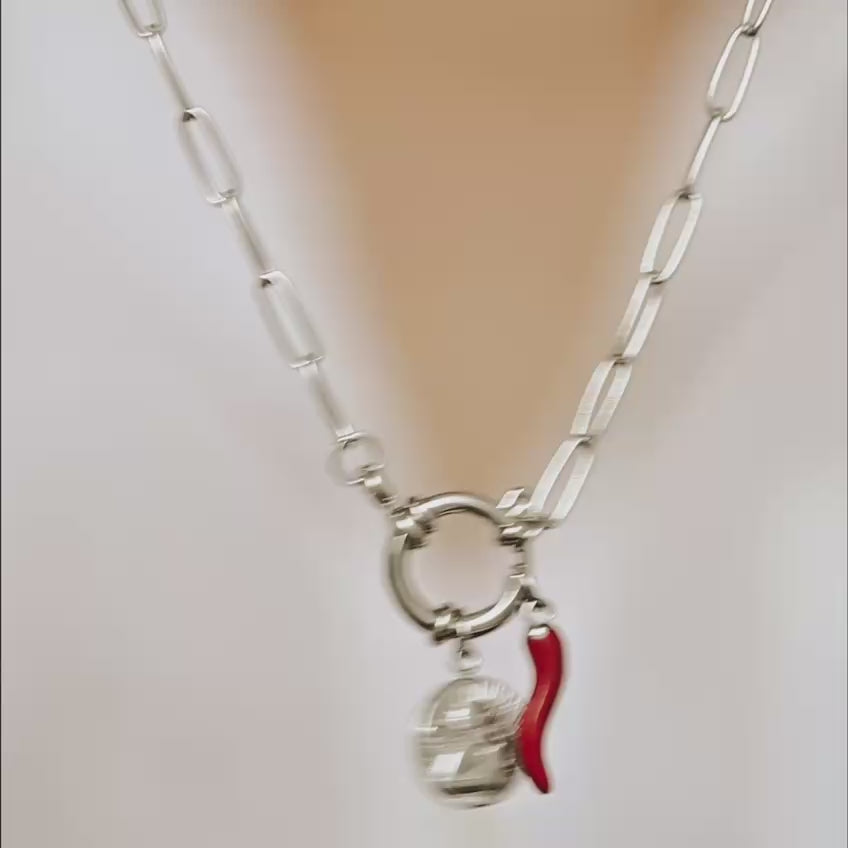 Thinking Angel and Italian Lucky Horn Charm Necklace