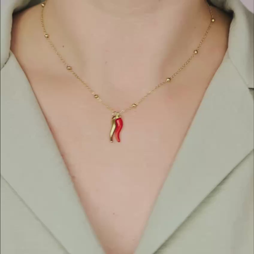 Stainless Steel Italian Horn Necklace, Cornicello Necklace, Good Luck Charm, Italian Jewelry, Protection Jewelry, Chili Jewelry