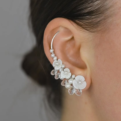 Bridal Pearl Flower Ear Climbers
