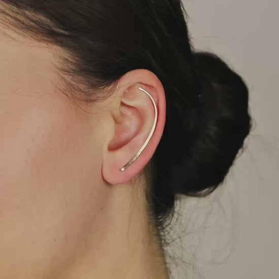 50 mm Dainty Long Ear Climbers, Ear Crawler, Gold Ear Cuff, Bar Ear Climber Silver Sweep Ear Pins Rose Gold Hammered Ear Climber Earrings