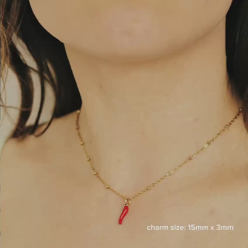 Cornicello Napoletano Pendant with Satellite Chain Necklace in Stainless Steel