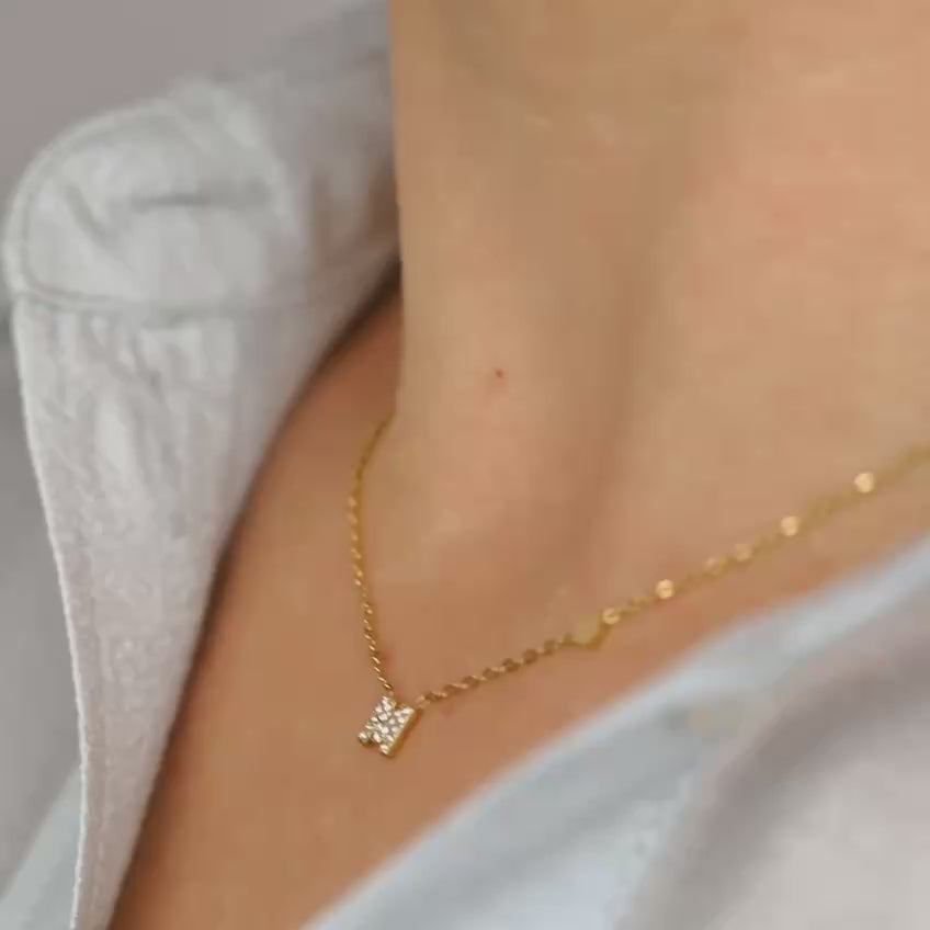 Custom Dainty Pave Initials Necklace Gold, Pave Letter Necklace, Christmas Gifts, Letter with Heart Necklace, Silver Necklace, Dainty Gift
