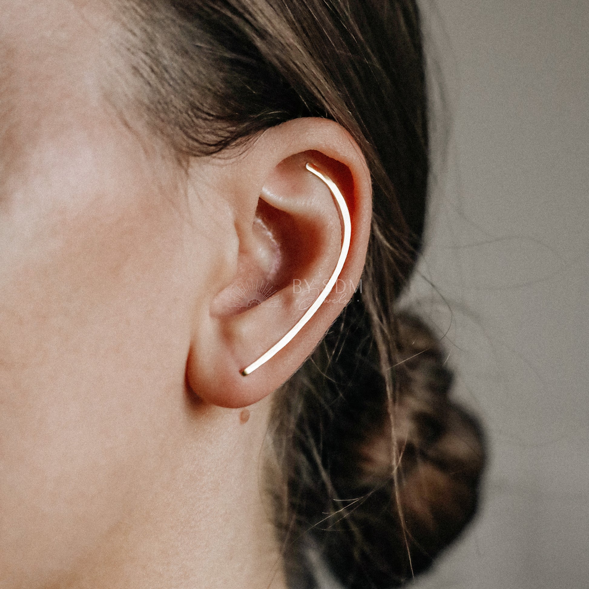 50 mm Dainty Long Ear Climbers, Ear Crawler, Gold Ear Cuff, Bar Ear Climber Silver Sweep Ear Pins Rose Gold Hammered Ear Climber Earrings