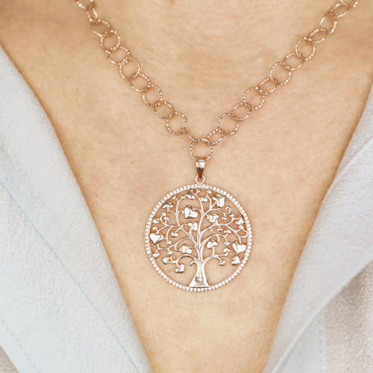 Rose Gold Tree of Life with Hearts Necklace