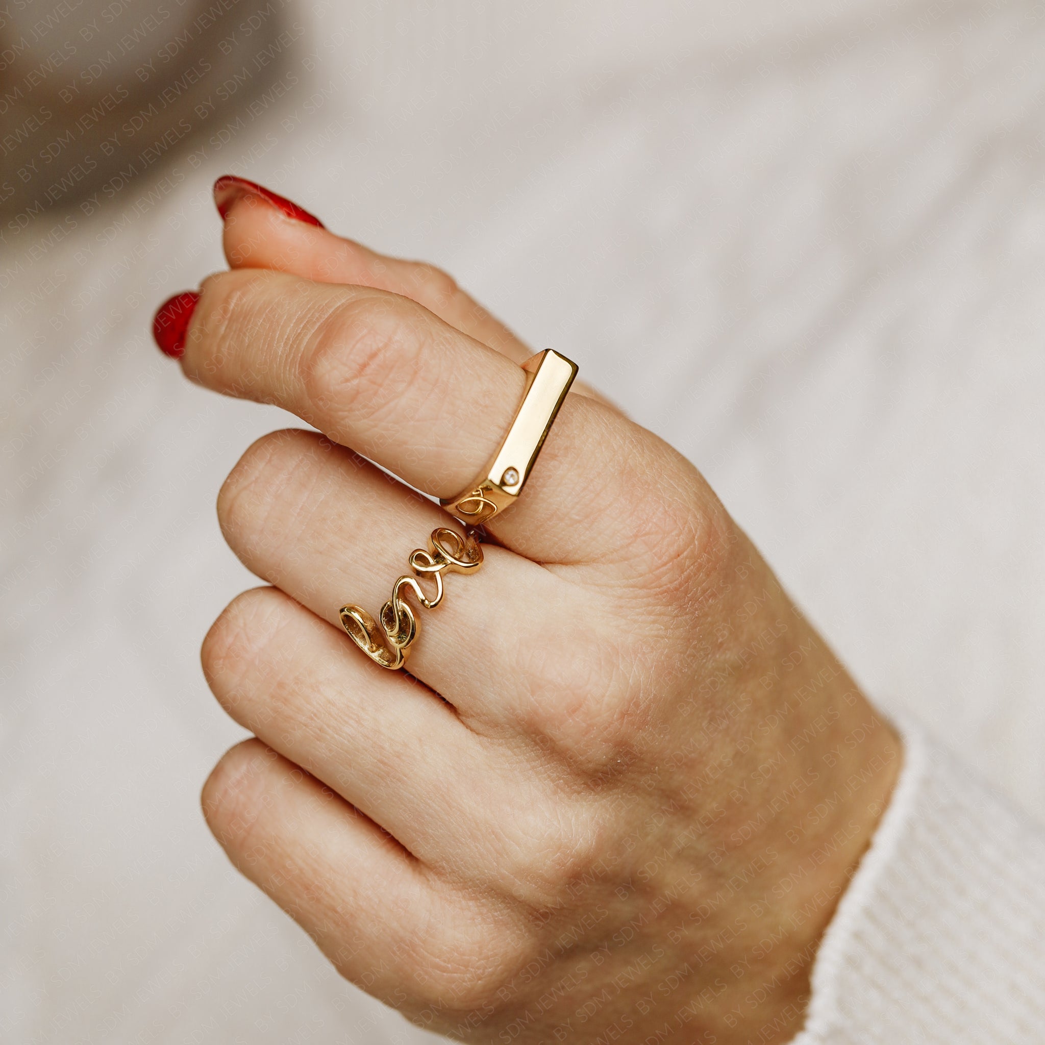 Gold Love Band Ring • Dainty Love Script Ring Women • Minimalist Love Word Ring • Cursive Love Ring • Small Promise Ring Gold • BYSDMJEWELS