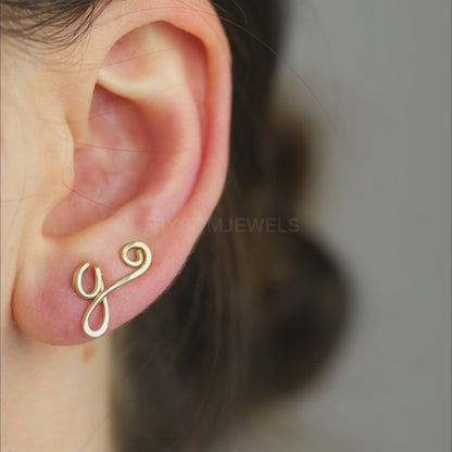 GIFT FOR HER • Dainty Initial Ear Climber Earrings in Sterling Silver, Gold & Rose Gold Filled • Custom Letter Earrings Alphabet Ear Climber