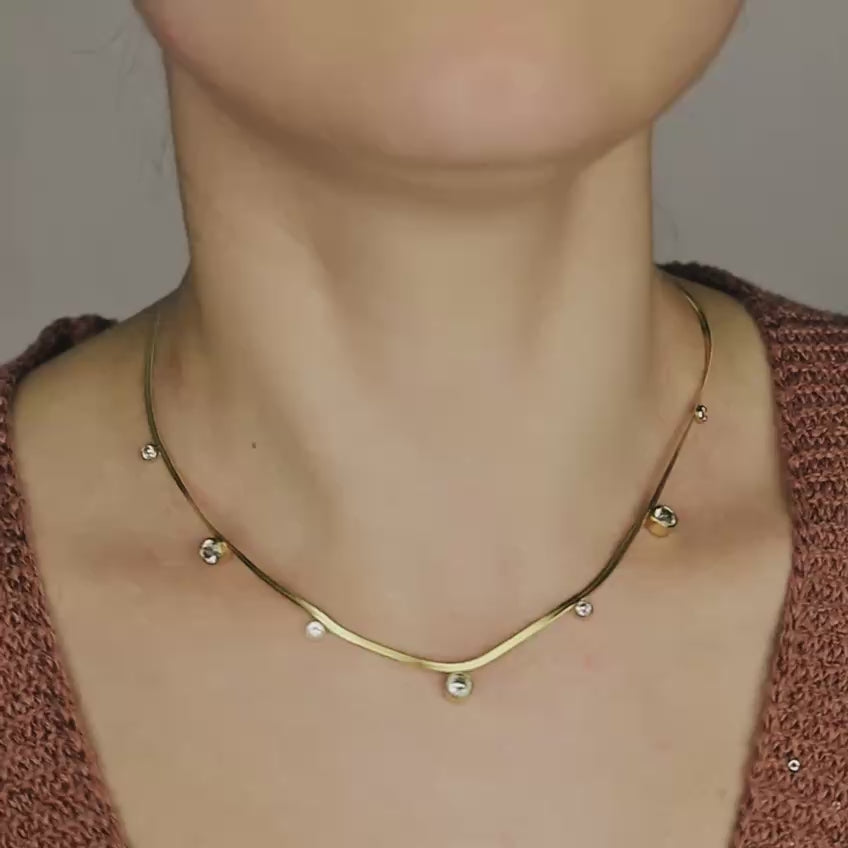 Gold Snake Chain Choker: Stainless Steel Herringbone Necklace