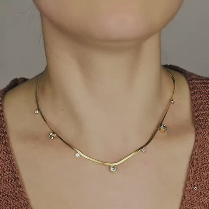 Gold Snake Chain Choker: Stainless Steel Herringbone Necklace