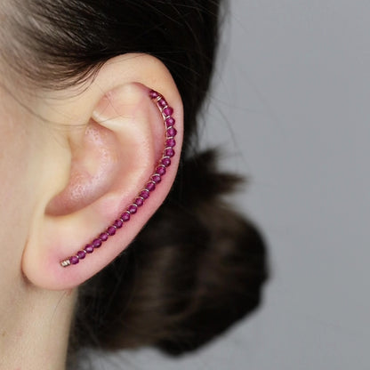 Fuchsia Beaded Ear Climber • Ear Crawler • Ear Cuff • Crystals Ear Climber • Gold Filled Ear Climber • Fuchsia Earrings • BYSDMJEWELS