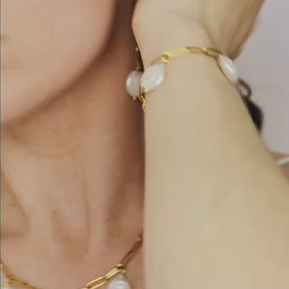 Dangling Pearl Earrings: Stainless Steel Paperclip Chain, Wedding Jewelry
