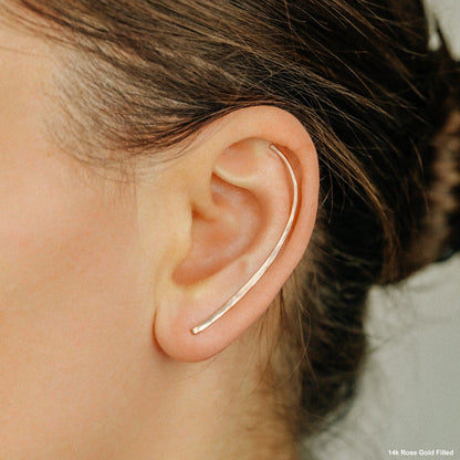 50 mm Dainty Long Ear Climbers, Ear Crawler, Gold Ear Cuff, Bar Ear Climber Silver Sweep Ear Pins Rose Gold Hammered Ear Climber Earrings