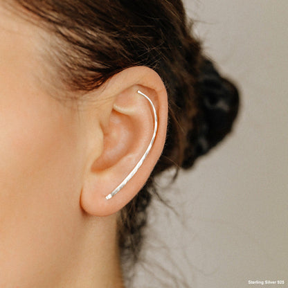 50 mm Dainty Long Ear Climbers, Ear Crawler, Gold Ear Cuff, Bar Ear Climber Silver Sweep Ear Pins Rose Gold Hammered Ear Climber Earrings