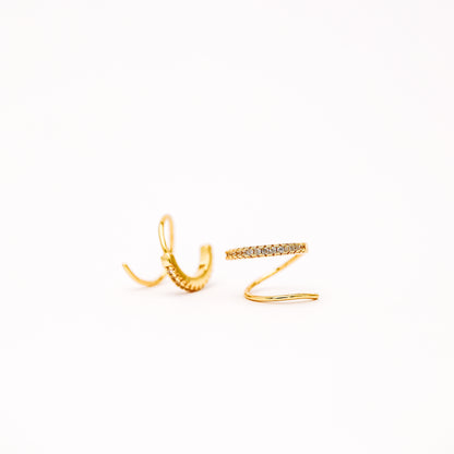 Single piercing double hoop illusion huggie earring close up
