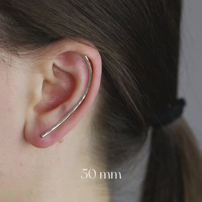 15 mm Dainty Long Ear Climbers, Ear Crawler, Gold Ear Cuff, Bar Ear Climber Silver Sweep Ear Pins Rose Gold Hammered Ear Climber Earrings