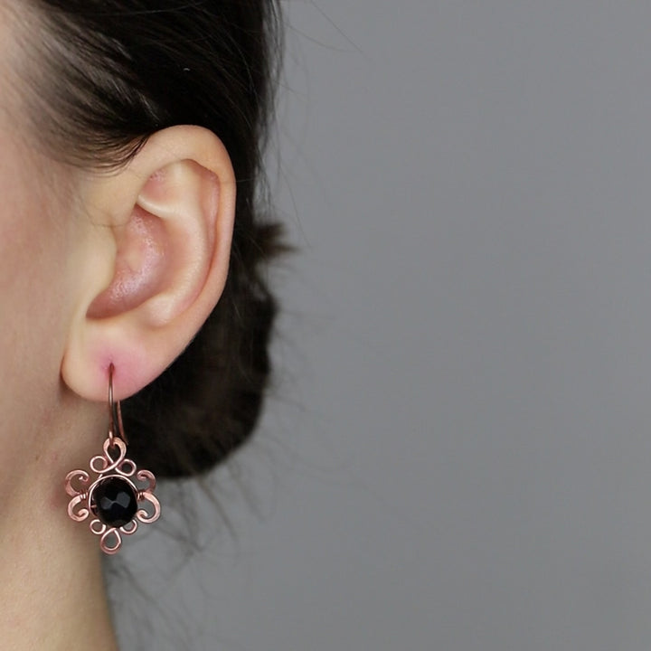 Black Onyx Knot Earrings • Handmade Earrings • Onyx Earrings • Copper Wire Wrapped Earrings • Black Stone • Gift for Her • BYSDMJEWELS