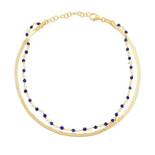 Load image into Gallery viewer, Anklet with two threads, snake chain and with Crystal Blue, with a shiny finish
