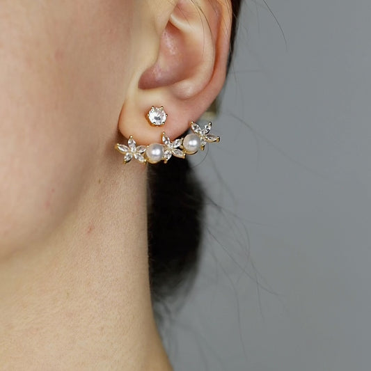 Daisy Flower Ear Jacket Front & Back Earrings • BYSDMJEWELS