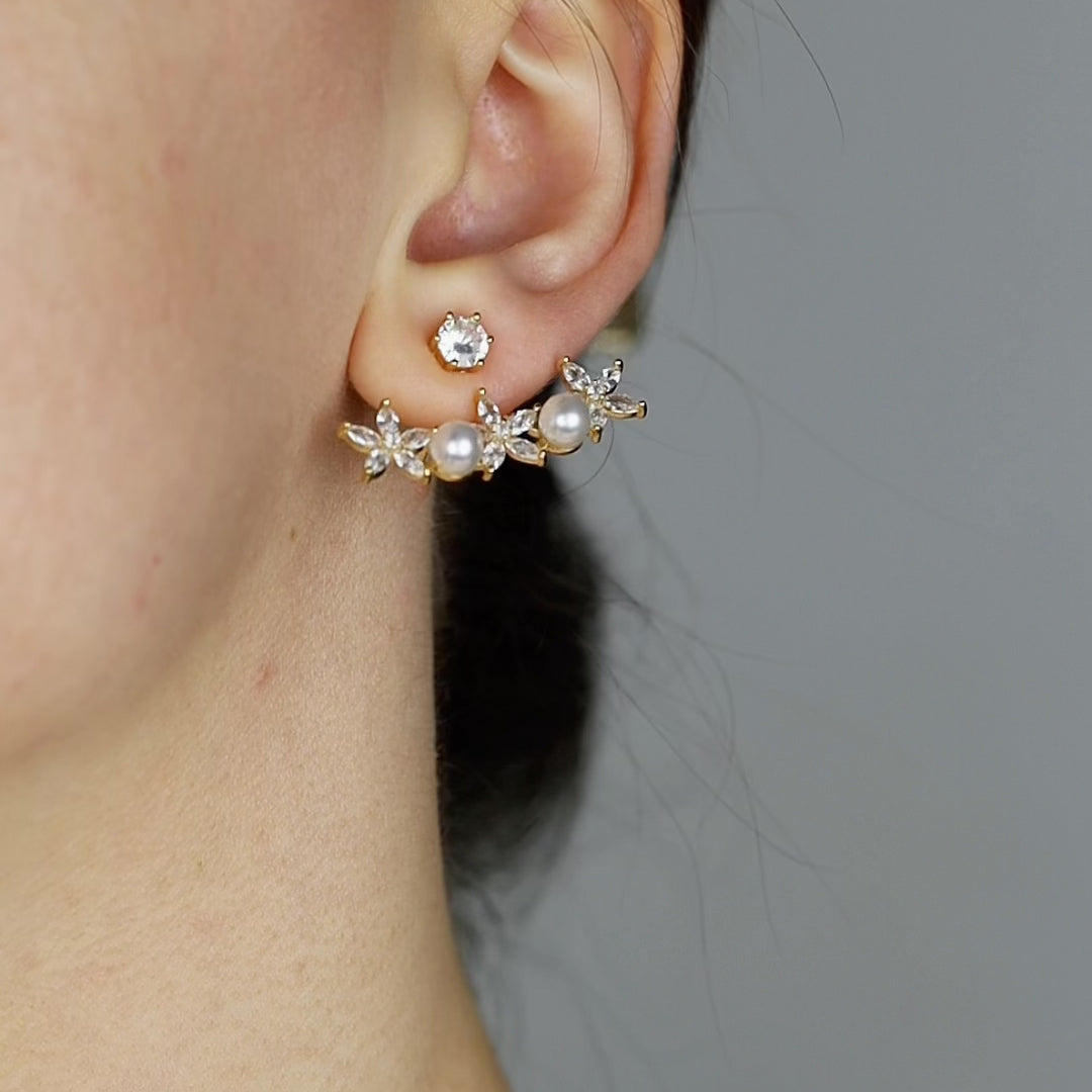 Daisy Flower Ear Jacket Front & Back Earrings • BYSDMJEWELS