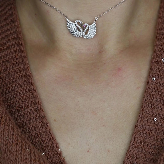 Two Swans in Love, Minimal Swan Necklaces for Women, Swan Pendant, Gift for Daughter, Best Friend Birthday Gift for Her, Silver, BYSDMJEWELS