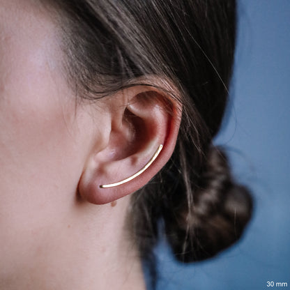 45 mm Dainty Long Ear Climbers, Ear Crawler Gold Ear Cuff, Bar Ear Climber, Silver Sweep Ear Pins, Rose Gold Hammered Earrings