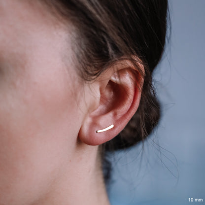 45 mm Dainty Long Ear Climbers, Ear Crawler Gold Ear Cuff, Bar Ear Climber, Silver Sweep Ear Pins, Rose Gold Hammered Earrings