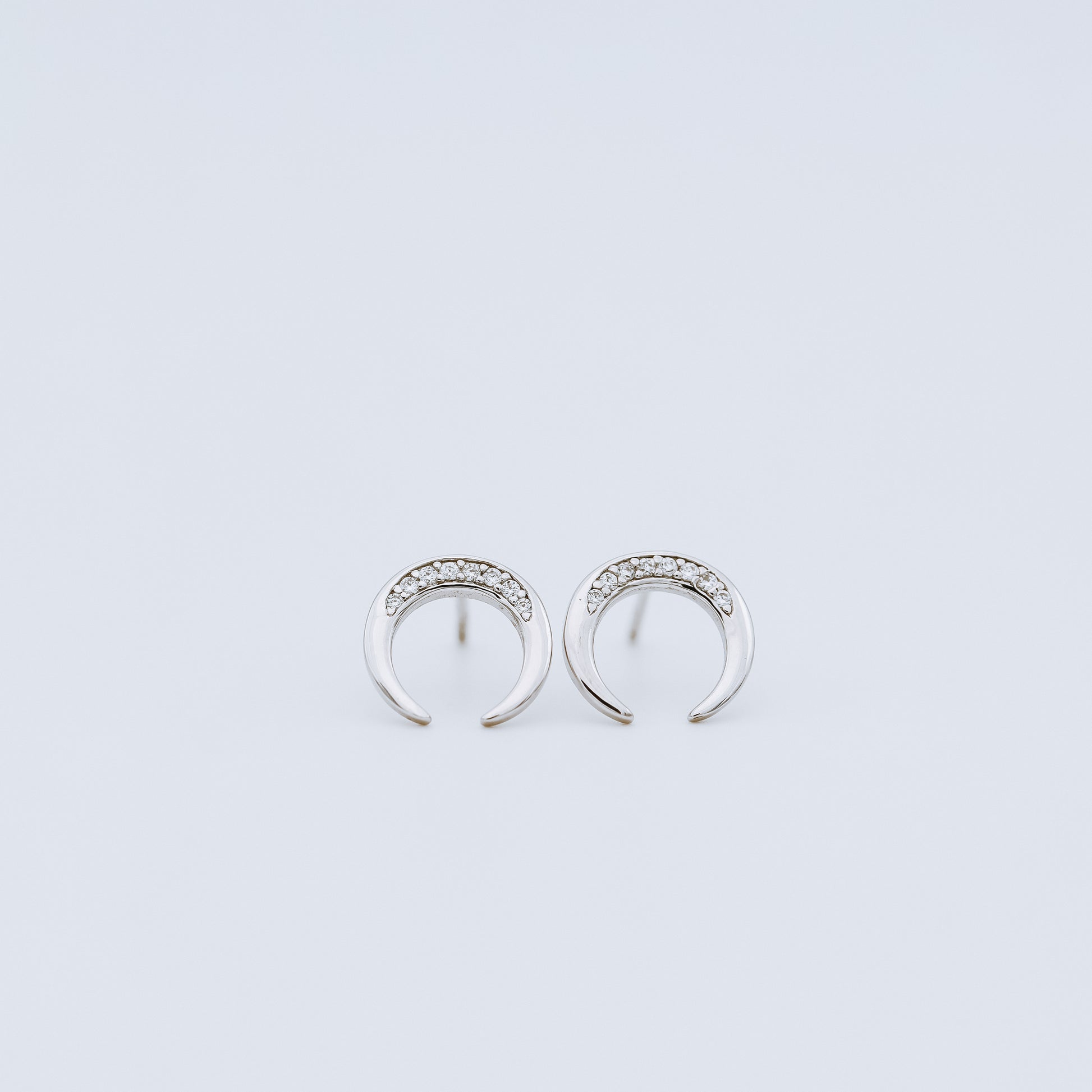 Moon Stud Earrings, Silver, Gold, BYSDMJEWELS