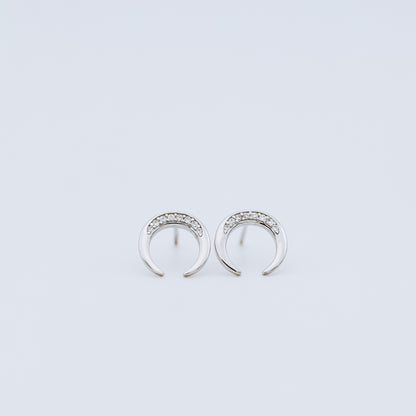 Moon Stud Earrings, Silver, Gold, BYSDMJEWELS