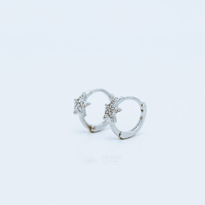 Tiny CZ star Hoop Earrings, Cartilage Earrings, Huggie Hoop Earrings, Star Hoop Earrings, Small Hoop Earrings, Dainty Hoops, Tiny Hoops 9mm